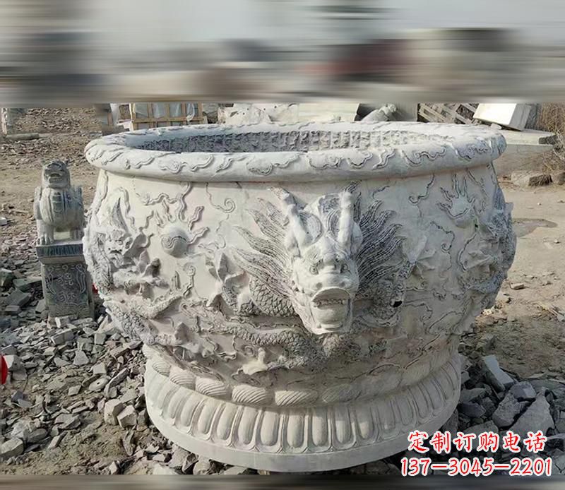 青海大理石龙浮雕水缸