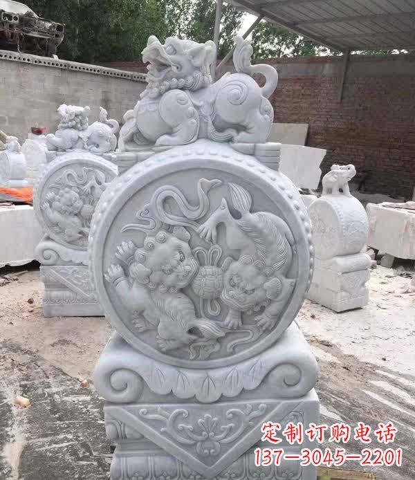 青海大理石狮子抱鼓石雕塑
