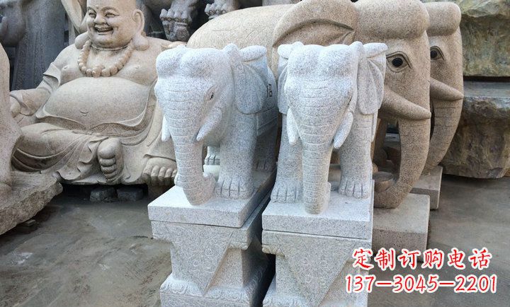 青海大理石招财进宝门口大象石雕