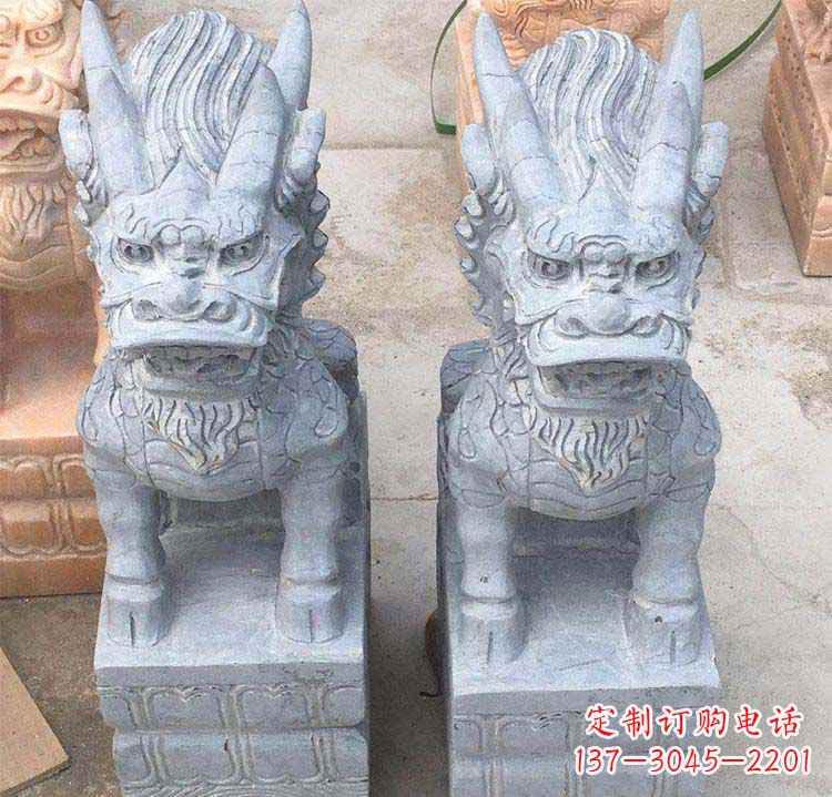 青海雄伟壮观的白色大理石麒麟坐式门口雕塑