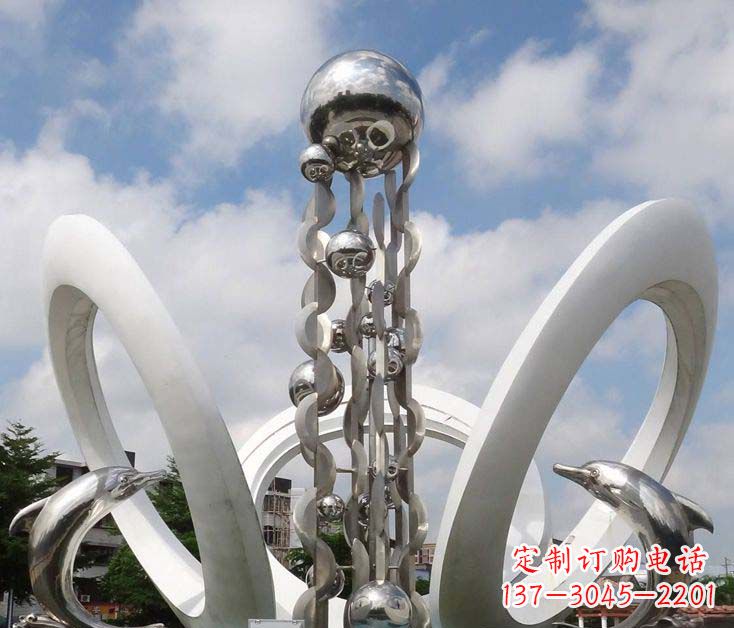 青海精致不锈钢海豚雕塑