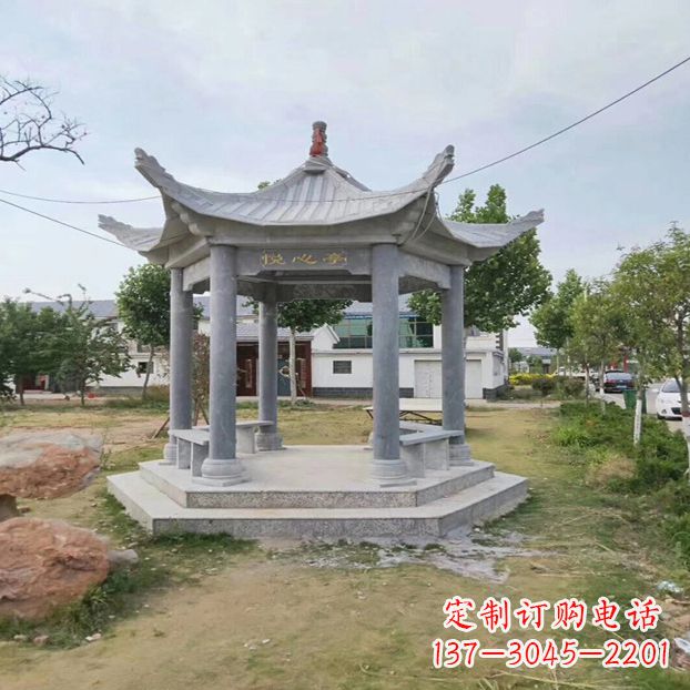 青海单层六角石凉亭公园亭子