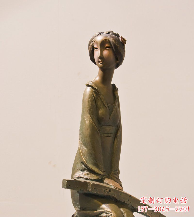 青海古筝女人铜雕古代人物雕塑