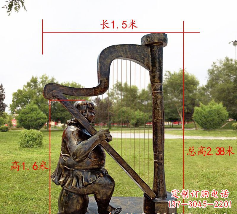 青海手工铜制竖琴雕塑