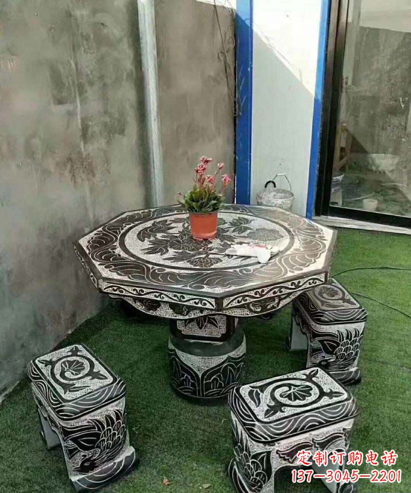 青海多边形石头桌凳雕塑