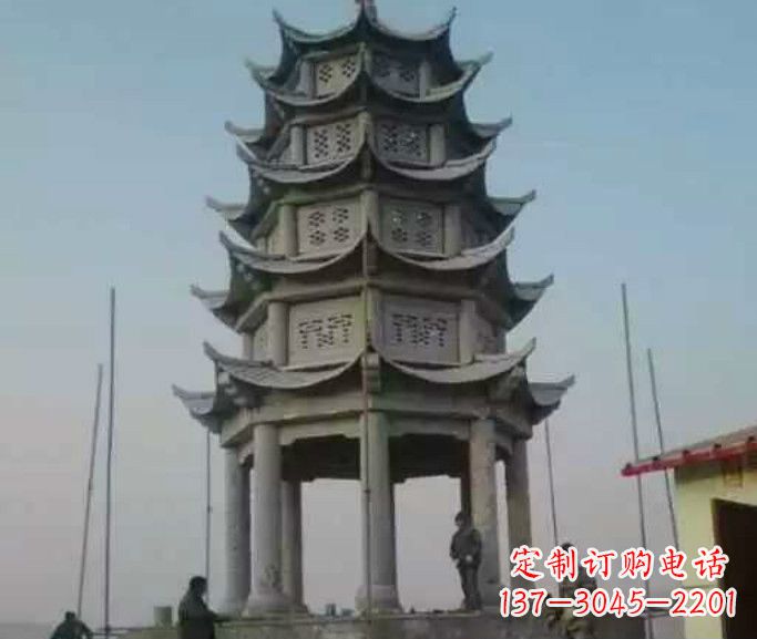 青海精美绝伦的多层凉亭石雕