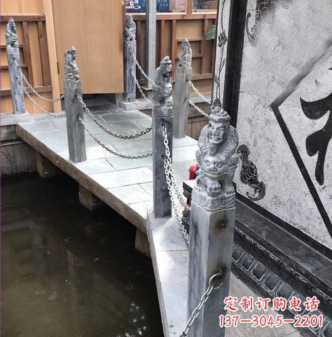 青海典雅传统的仿古胡人拴马石栏杆雕塑