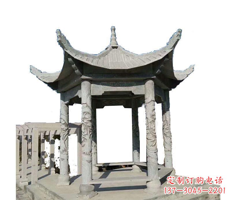 青海仿古六角凉亭石雕 (10)