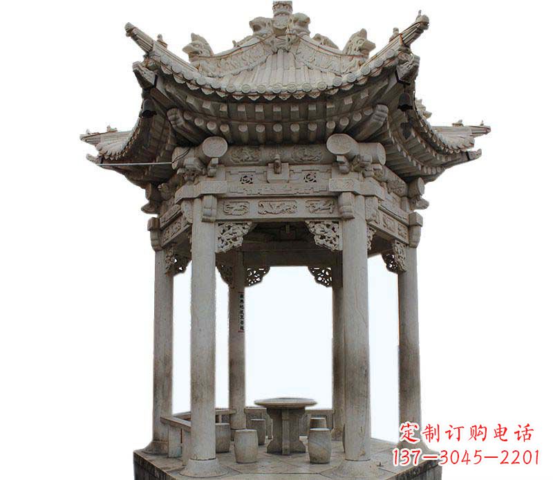 青海仿古六角凉亭石雕