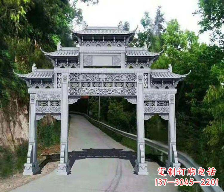 青海仿古三门牌坊石雕