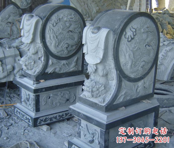 青海仿古石门墩招财抱鼓石雕塑