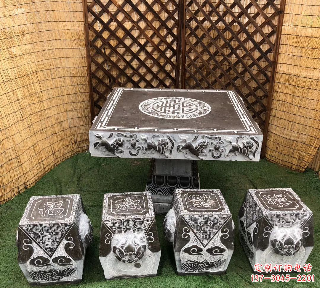 青海仿古石桌凳公园景观石雕