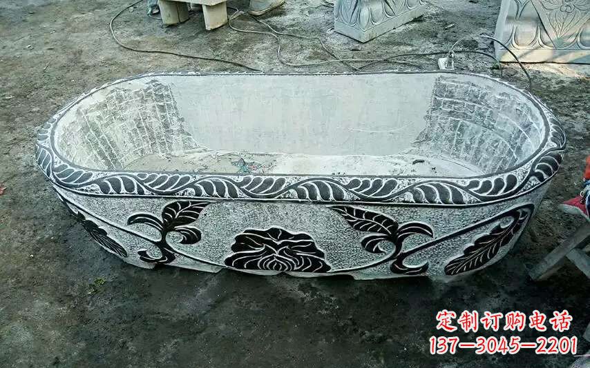 青海风格独特的仿古石头水缸雕塑
