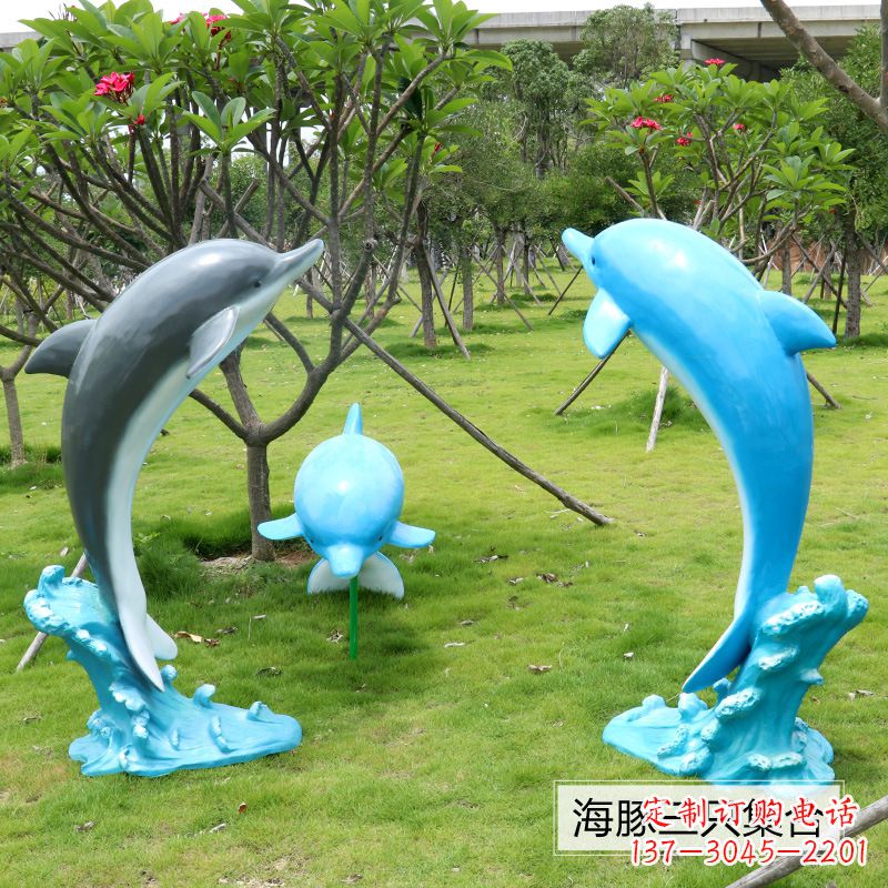 青海精致仿真玻璃钢海豚雕塑