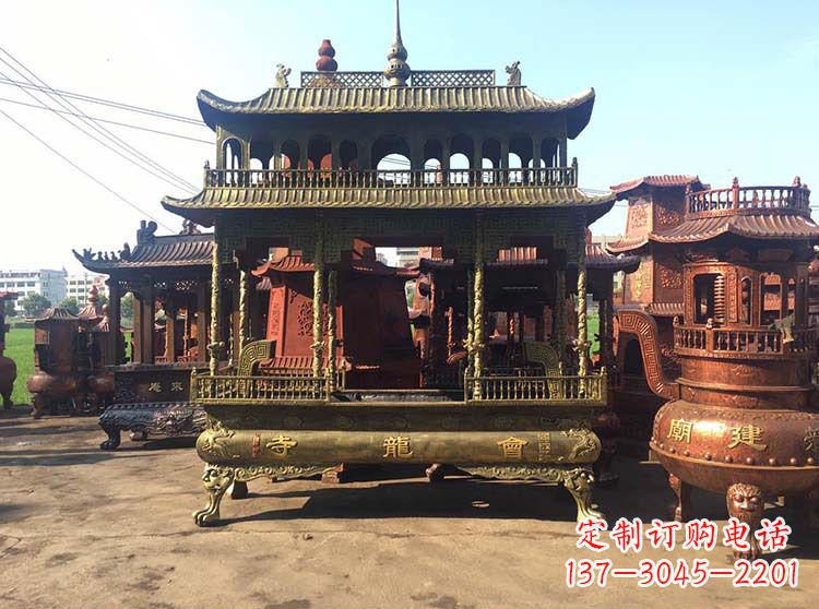青海高浮雕螭龙纹铜香炉