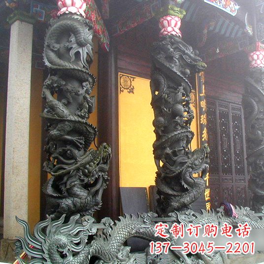青海高浮雕龙柱铜雕塑