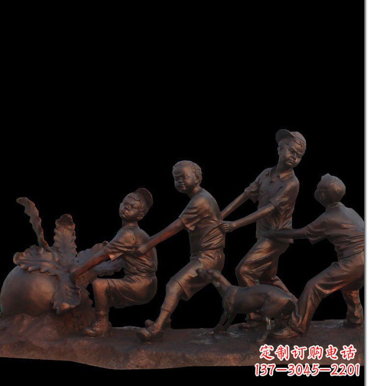青海精美玻璃钢仿铜拔萝卜人物雕塑