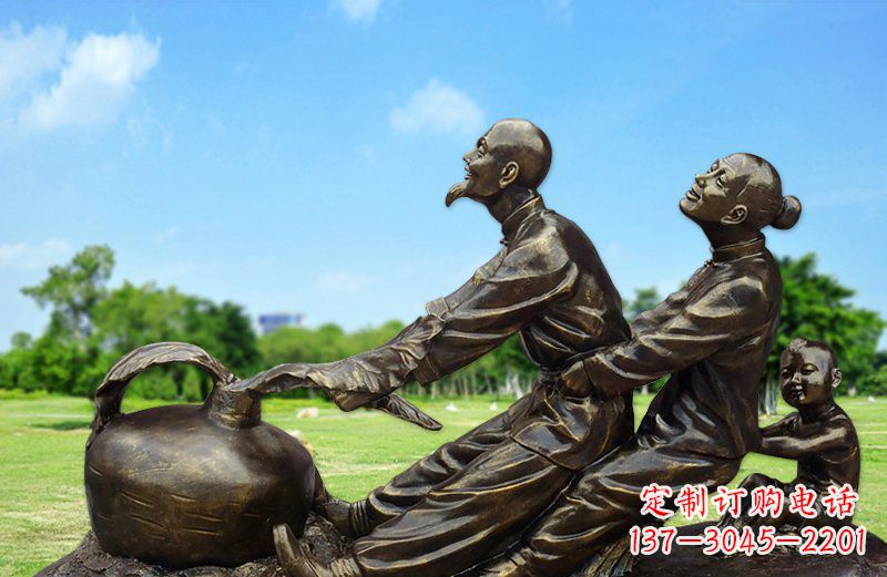 青海公园拔萝卜人物铜雕