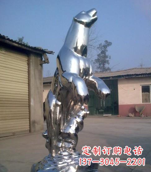 青海公园不锈钢抽象北极熊动物雕塑