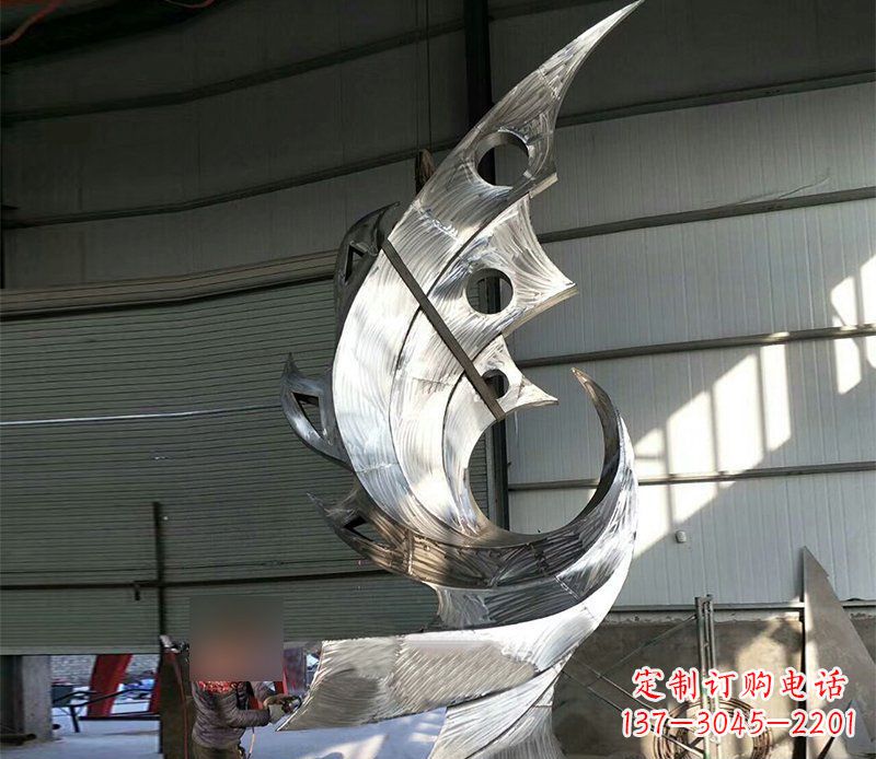 青海公园不锈钢抽象凤凰景观雕塑 (3)