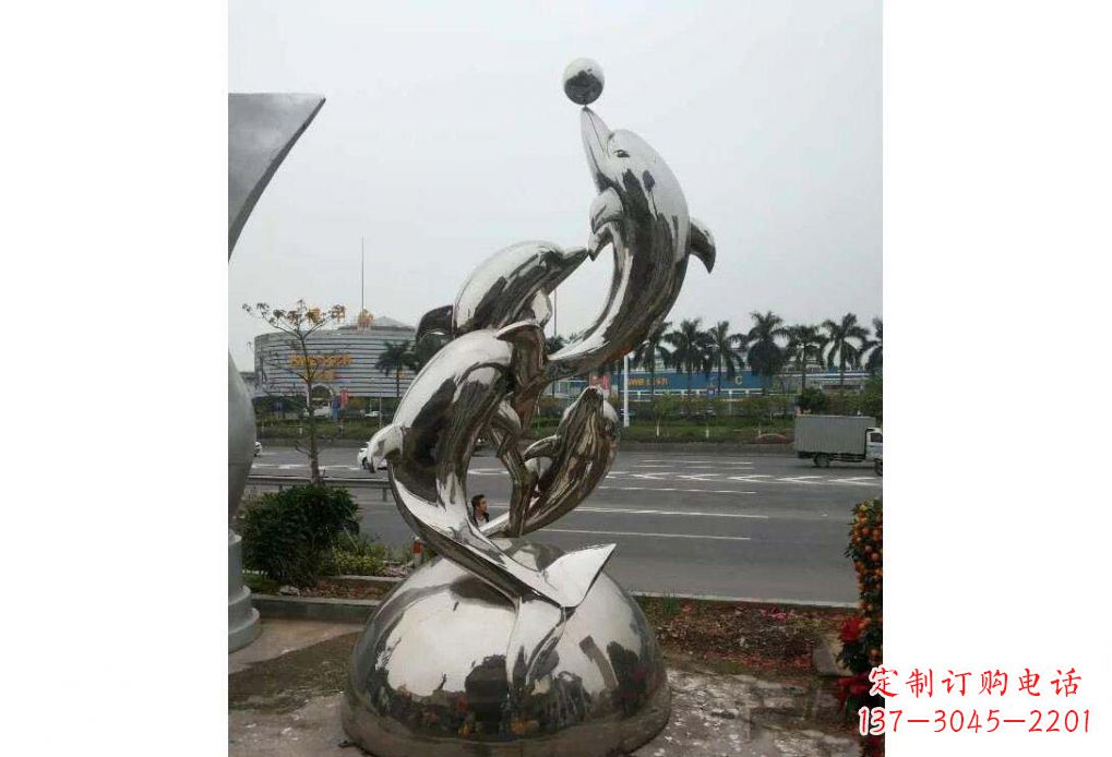 青海海豚系列不锈钢顶球雕塑