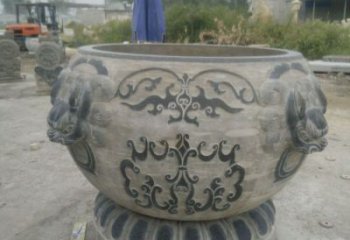 青海仿古圆形水缸石雕