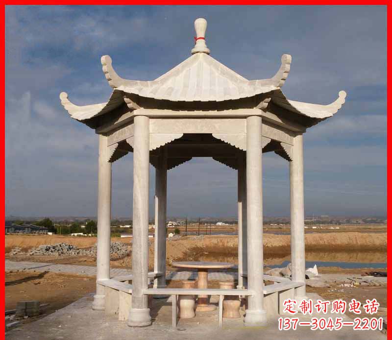 青海公园大理石六角石雕凉亭 (2)