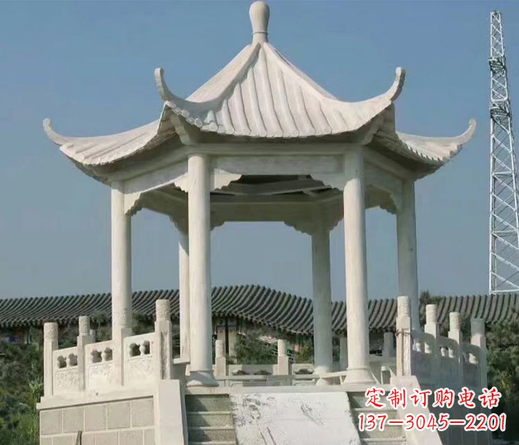 青海极具视觉冲击力的大理石六角石凉亭雕塑