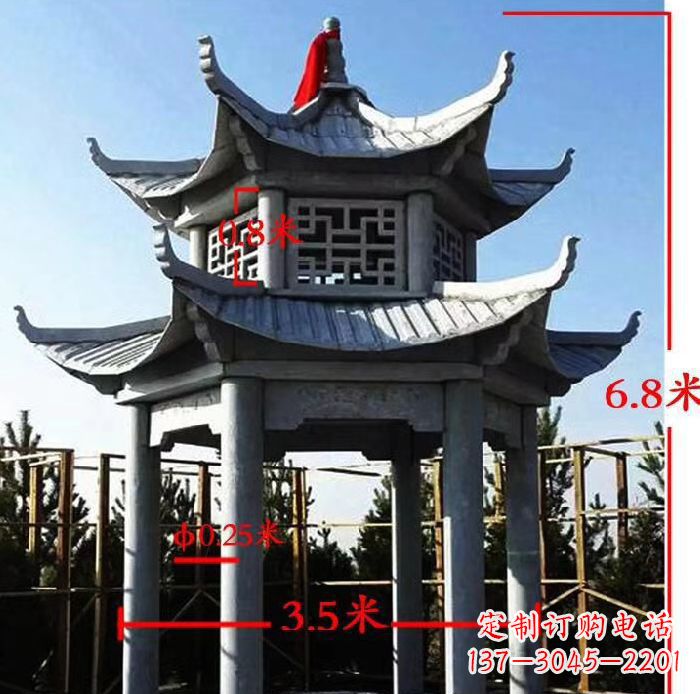 青海杰出的大理石六角石双层凉亭雕塑