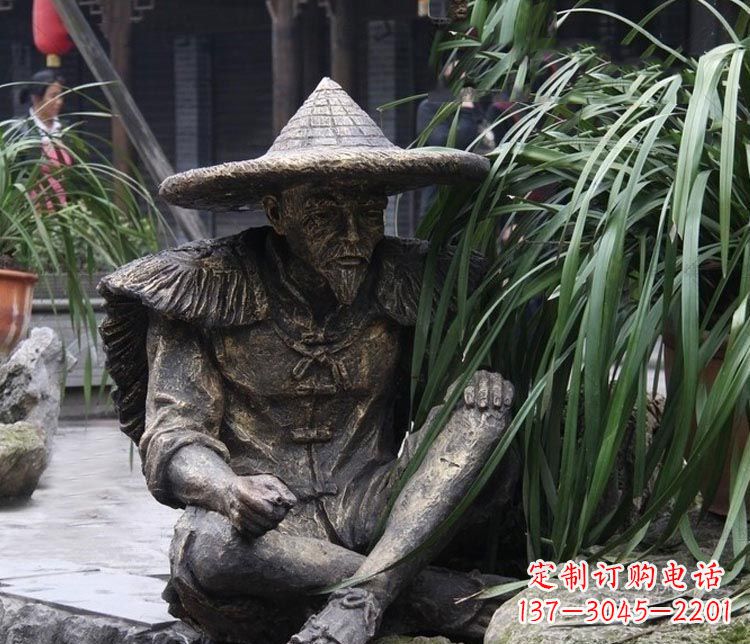 青海公园古代老渔翁铜雕