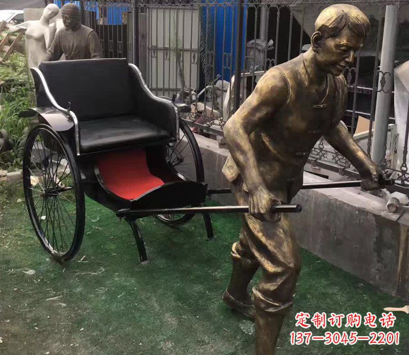 青海精美铜雕车夫人物雕塑