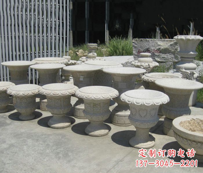 青海大理石花盆石雕艺术品