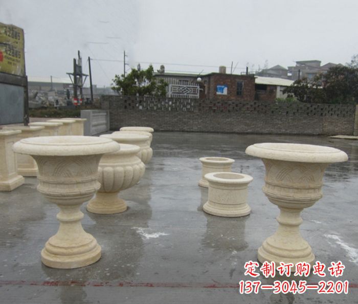 青海完美绽放——大理石花盆石雕