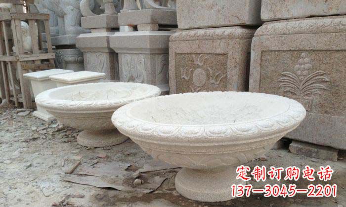 青海细腻雅致的大理石花盆石雕