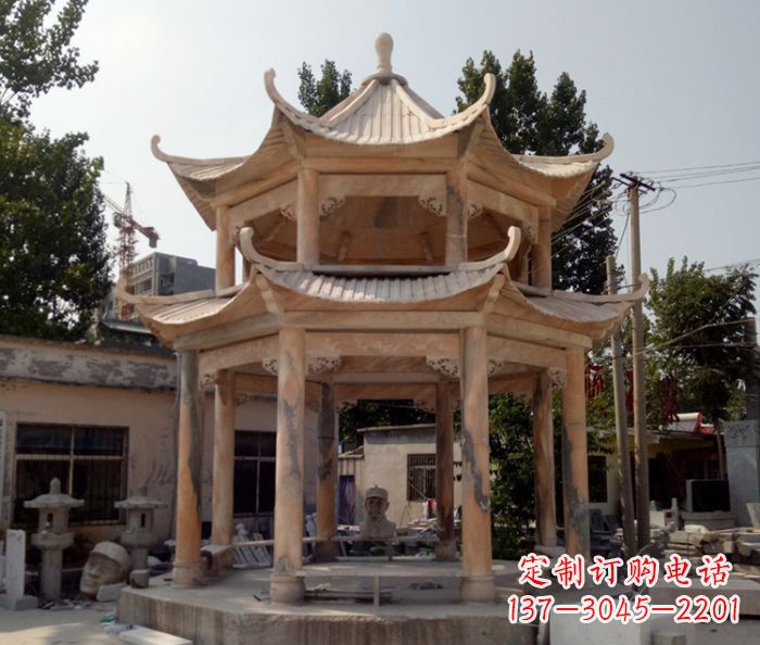 青海精美古典双层石凉亭雕塑