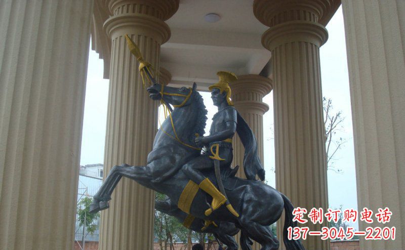 青海公园骑马的罗马士兵人物铜雕