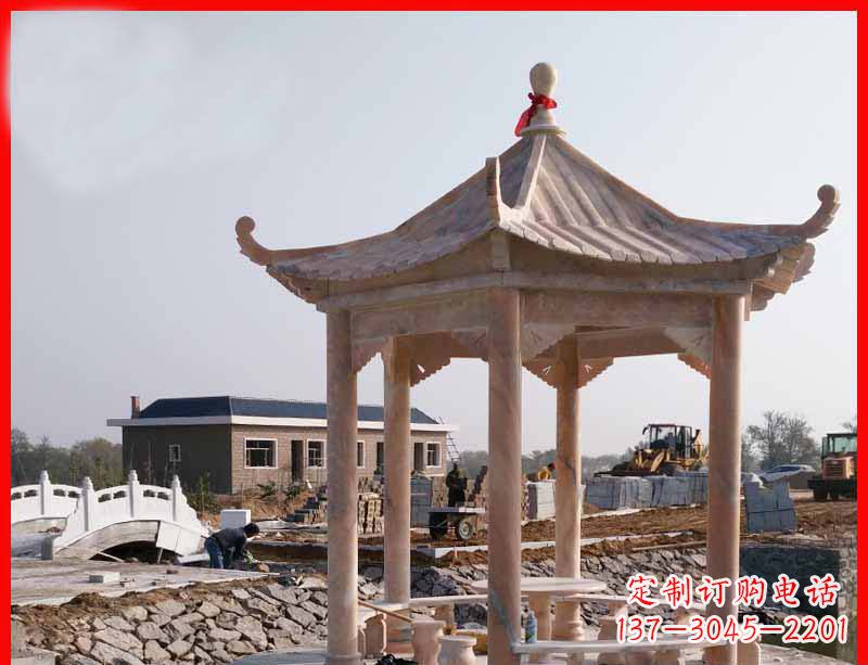 青海红六角石凉亭雕塑