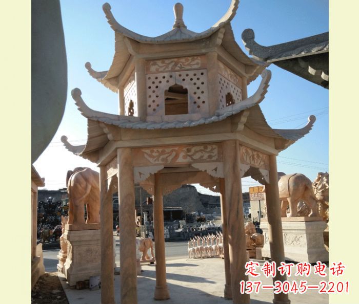 青海中式双层石雕凉亭