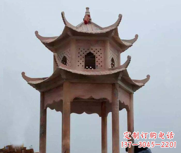青海中领雕塑双层六角石雕凉亭