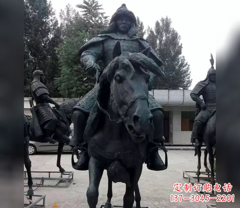 青海古代将军骑马人物铜雕 