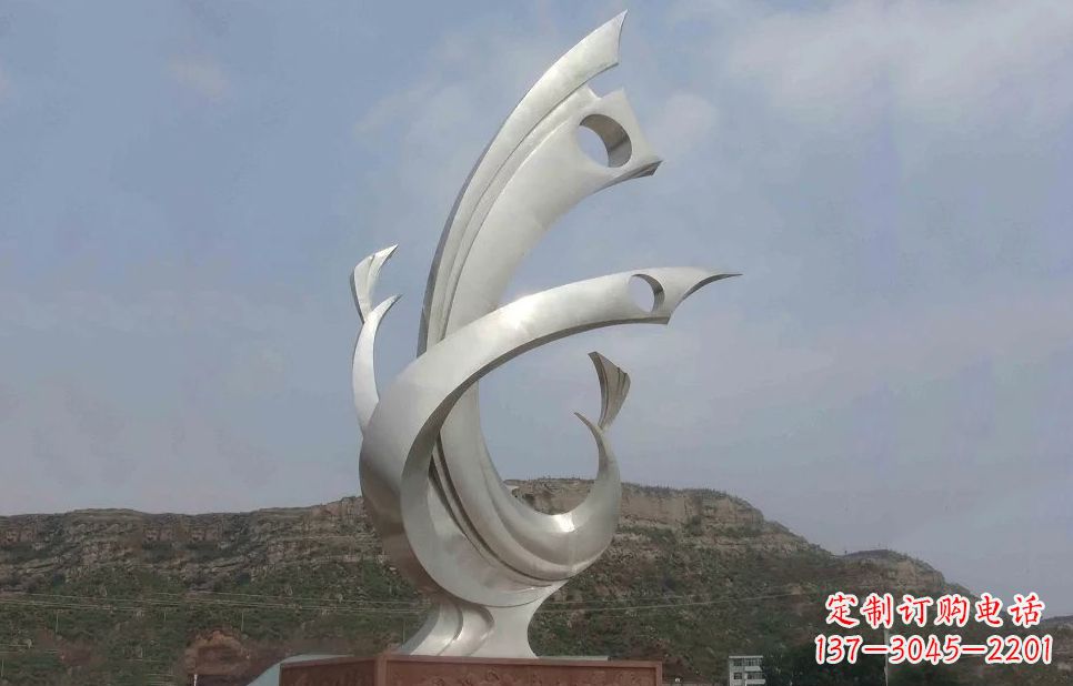 青海广场不锈钢抽象凤凰雕塑 (5)
