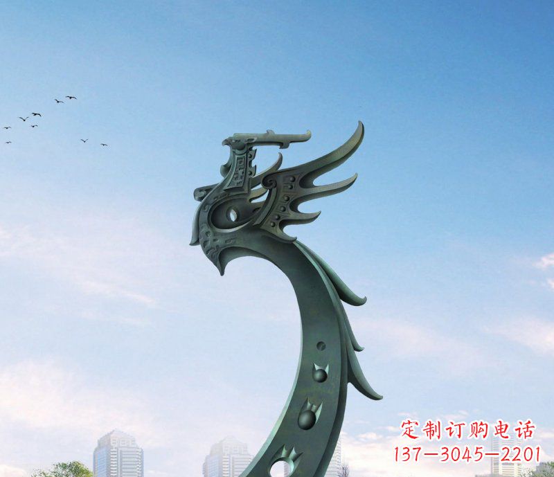 青海广场不锈钢抽象凤凰雕塑 (6)