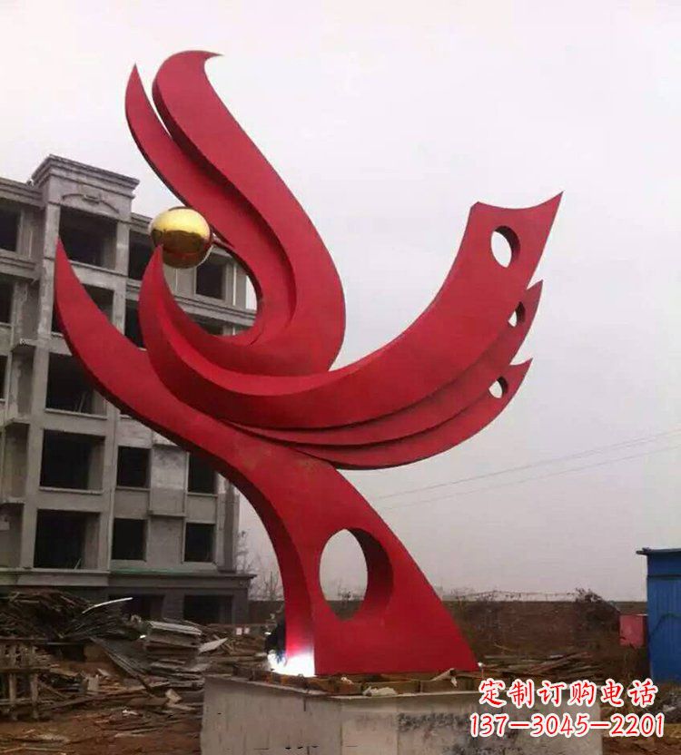青海广场不锈钢抽象凤凰雕塑_1