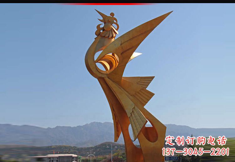 青海广场不锈钢抽象凤凰雕塑11