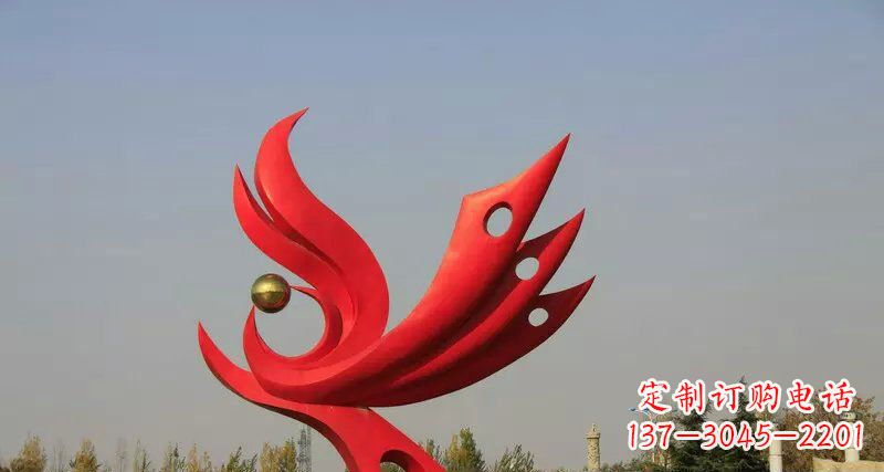 青海广场不锈钢抽象凤凰凤临宝地雕塑