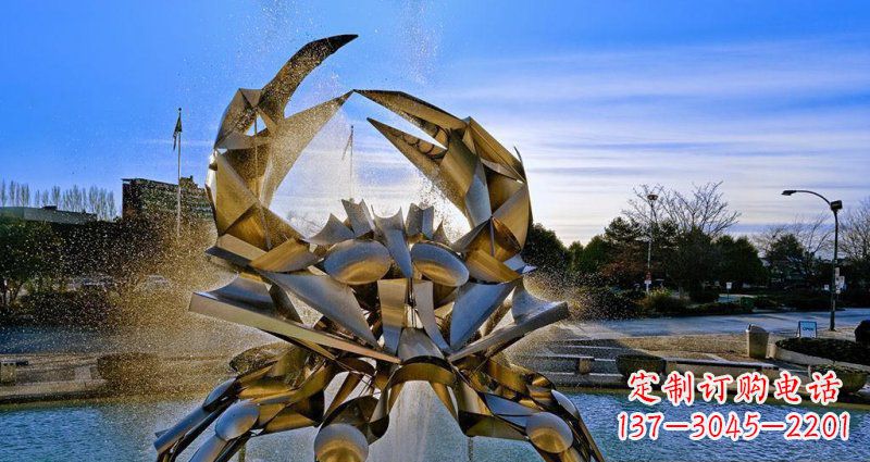 青海广场不锈钢抽象螃蟹喷泉景观雕塑