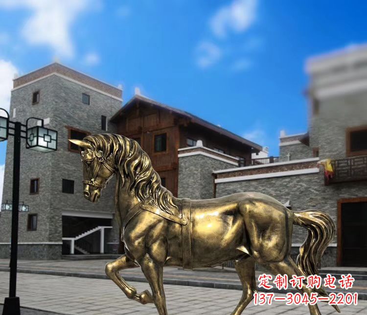 青海广场仿铜奔马雕塑 玻璃钢公园景观动物雕塑
