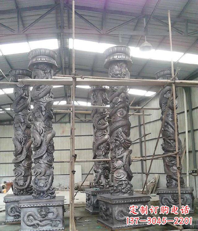 青海广场仿铜龙柱玻璃钢柱子雕塑