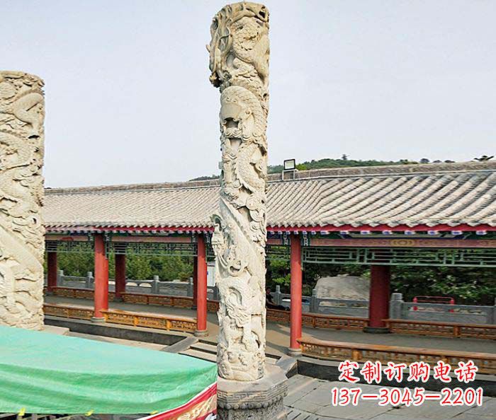 青海雕刻精致的大理石龙柱石雕