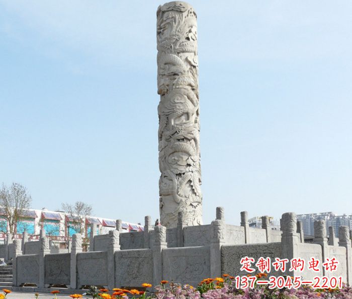 青海广场景观大理石龙柱石雕,展现神秘传统风采